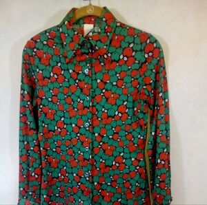 Vintage 70's Jantzen Multi Color Poly L/S Button Down Shirt 8 USA